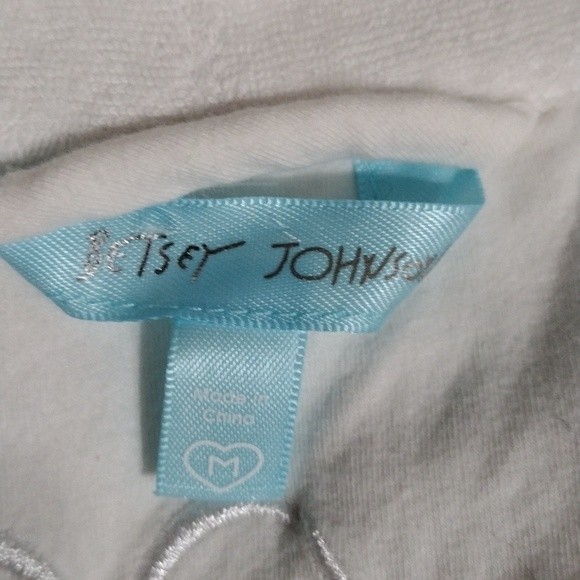 Betsey Johnson Terry Cloth Embroidered Print Crochet Trim Kimono Sleeves Robe M - Picture 12 of 13
